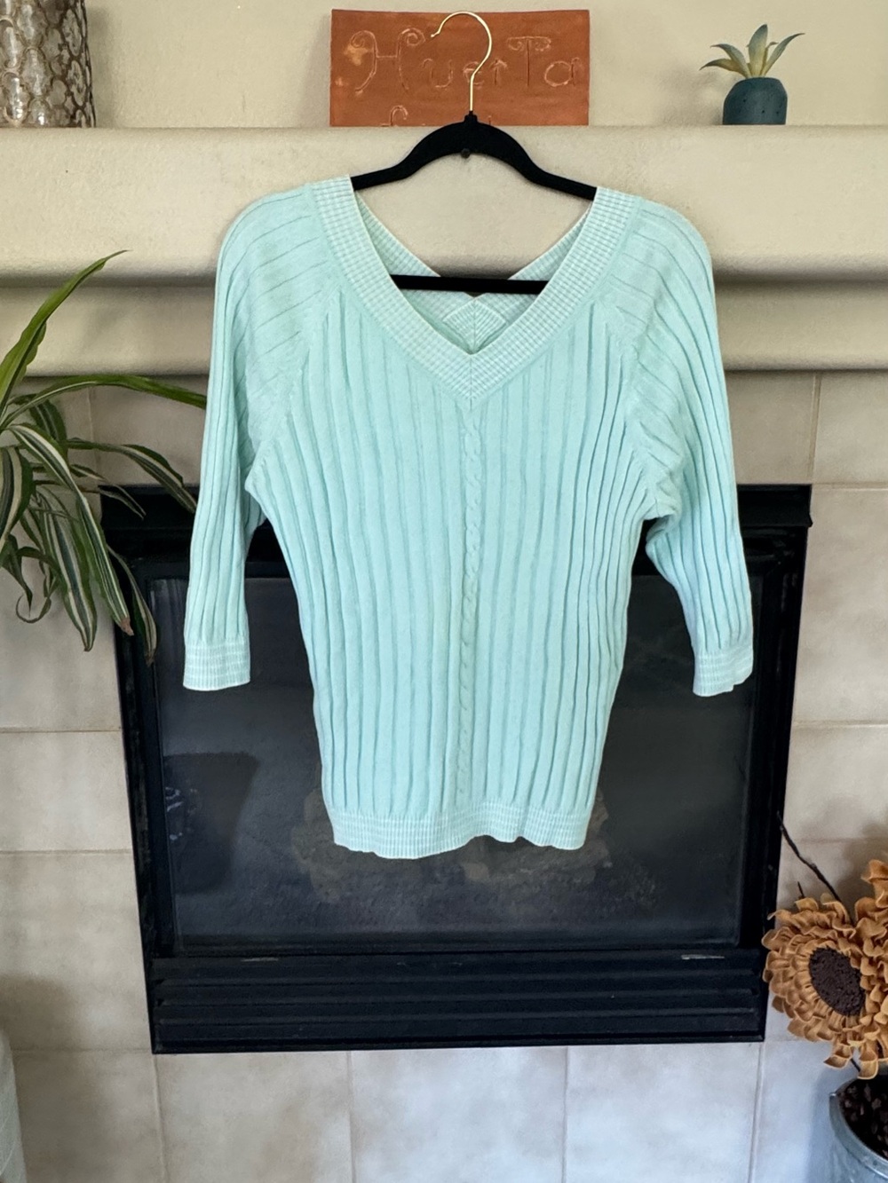 Hillard & Hanson Women’s XL Mint Ribbed V-Neck Knit Sweater Top